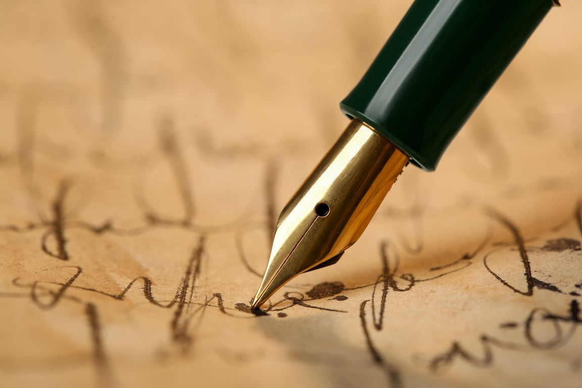 Writing Letter with Beautiful Fountain Pen, Closeup